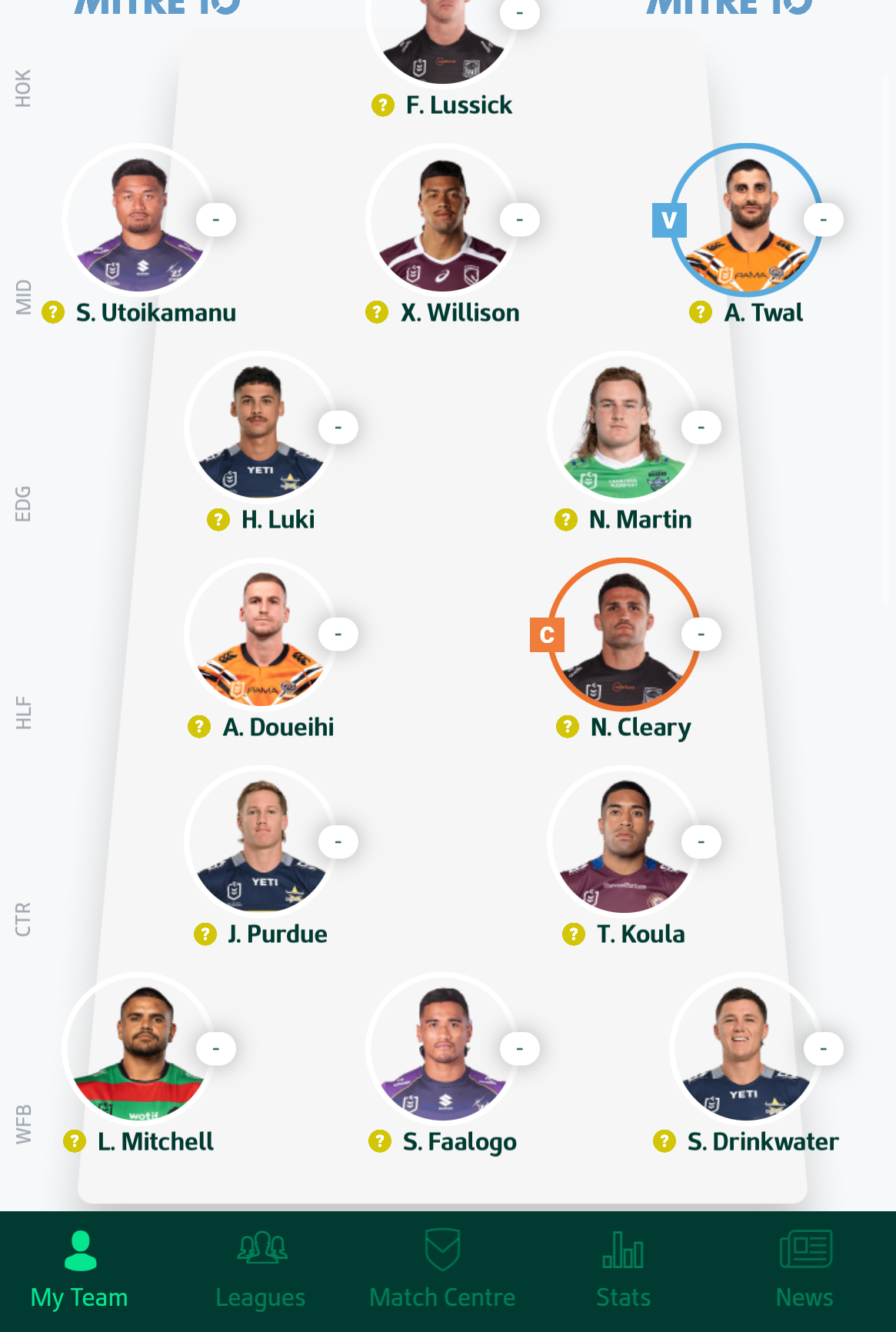 Fantasy team screenshot