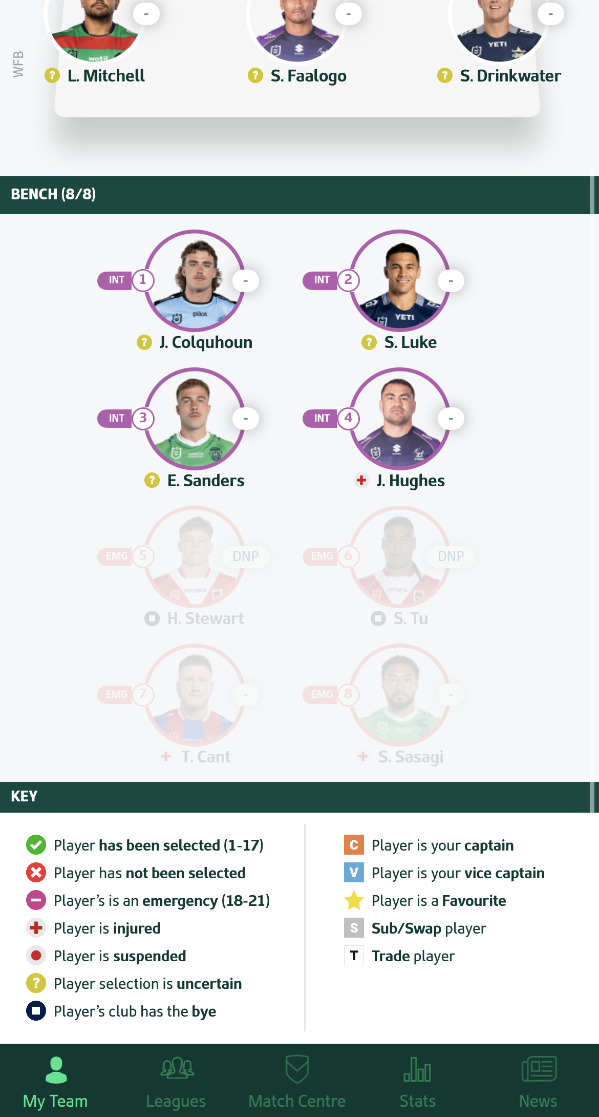 Fantasy team screenshot